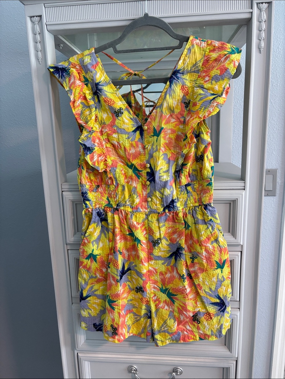 Jessica Simpson Yellow Tropical-Print Romper
